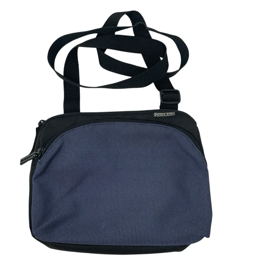 Lands End Canvas Crossbody Bag Purse Bag Adjustable Strap Blue Black Travel READ